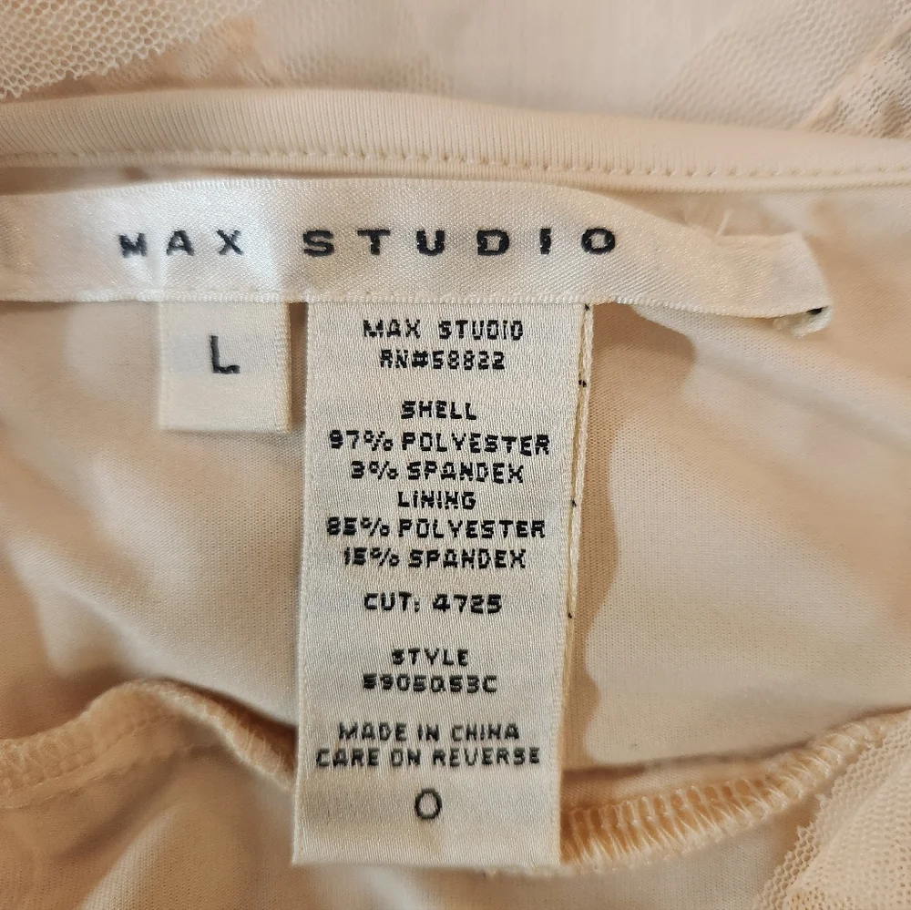 Max Studio Women's Cream Tulle Overlay Sleeveless Midi Tier Dress Size L Wedding